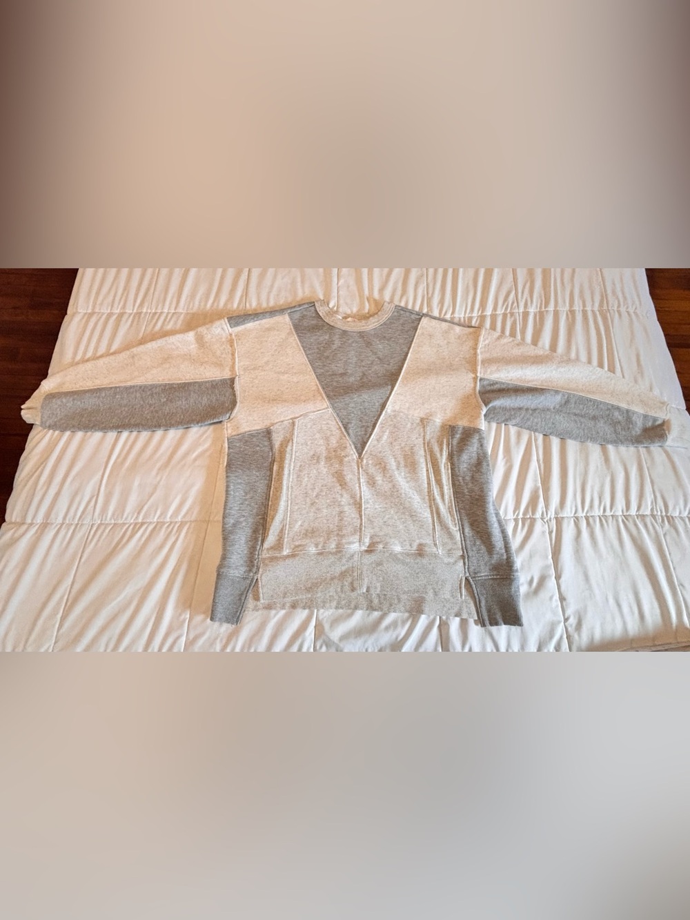 FP Movement by Free People Cream and Gray V-Inset Pullover